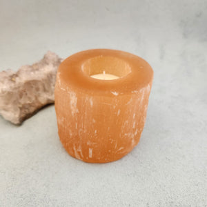 Orange Selenite Candle Holder (assorted. approx. 7.5x8cm)