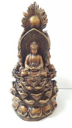 Bronze Look Buddhas on Lotus Leaves. (approx. 13x13x25cm)