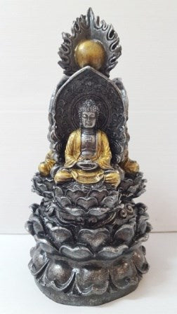 Silver Look Buddhas on Lotus Leaves. (approx. 13x13x25cm)