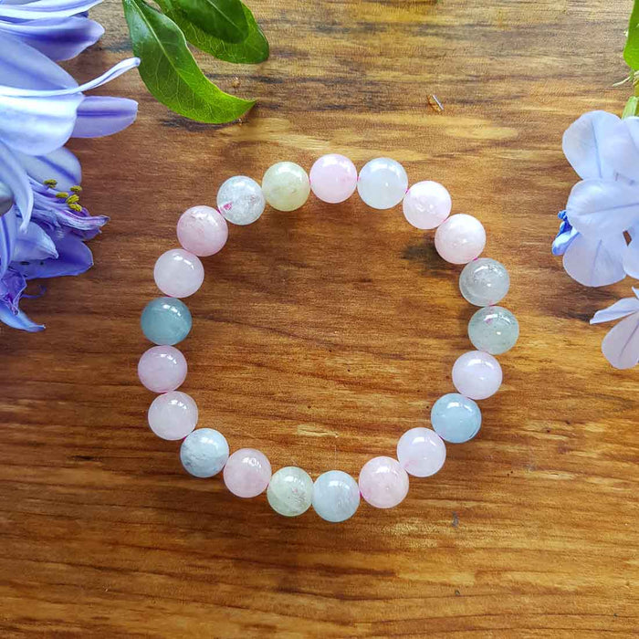 Morganite & Aquamarine Bracelet. (assorted approx. 9mm round beads)