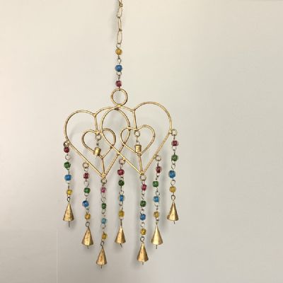 Twin Hearts Hanging with Bells (metal approx. 56x16cm)