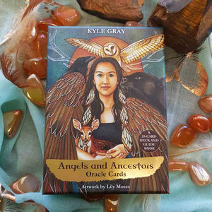 Angels and Ancestors Oracle Cards boxed set – front cover with oracle deck design