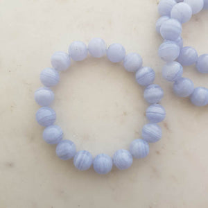 Blue Lace Agate 10mm round bead bracelet with soft blue banding