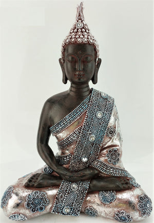 Bejewelled Red & Silver Buddha  (approx. 18x10x25.5cm)