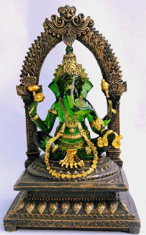 Green & Gold Ganesh (resin. approx. 26x15x12cm)