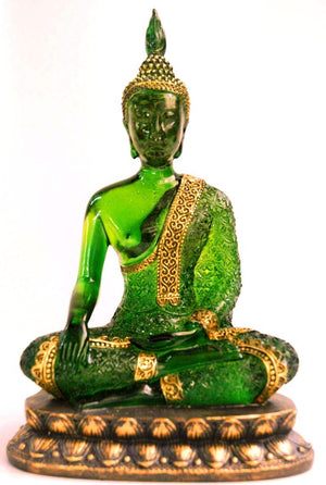 Green & Gold Buddha (resin. approx. 21x14x10cm)