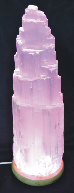 Selenite Skyline on LED USB Lamp Base (approx. 34.5-39x10cm)