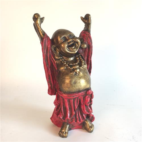 Omba Happy Fat Buddha Standing Statue (red & bronze) 30cm