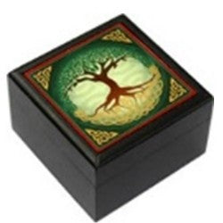 Tree of Life Ceramic & Wood Box (approx. 6x6x4cm)