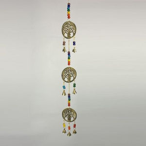Triple Tree of Life Hanging Bells with Chakra Beads (approx. 61x6.7cm)