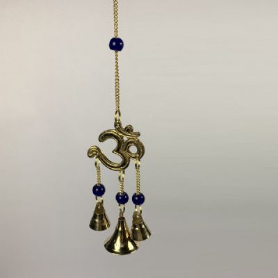 Om Hanging Bells with Blue Beads (approx. 22x4.5cm)