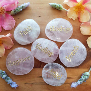 Rose quartz affirmation flat stone with soft pink polished surface