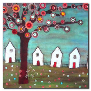 Houses Under Colourful Tree Canvas (approx. 40x40x2cm)