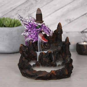 Pink Purple & Silver Dragon Backflow Incense Burner with LED (approx. 12x13x12.5cm)