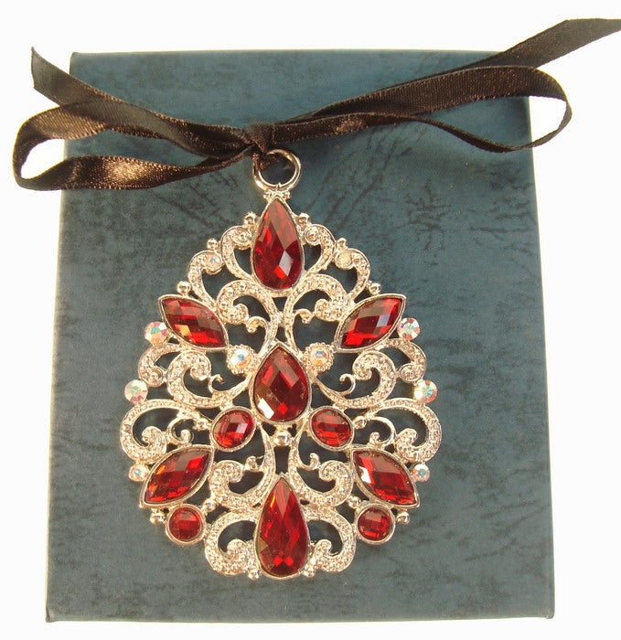 Red Sparkly Tear Drop with Ribbon (approx. 6.2x8.5x0.5cm)